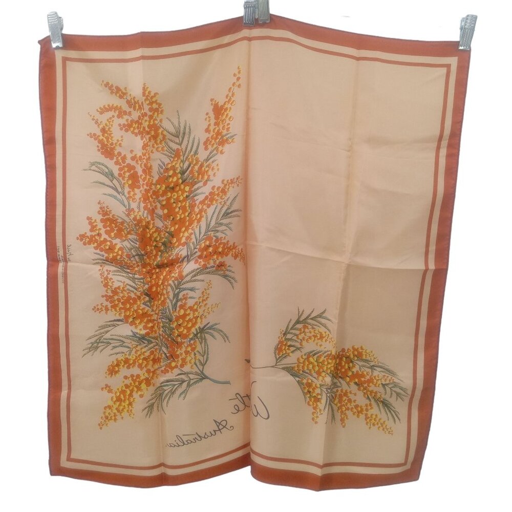 Vintage Australia Souvenir Square Large Scarf Wattle Flower Signed Neil AS IS - Picture 2 of 15